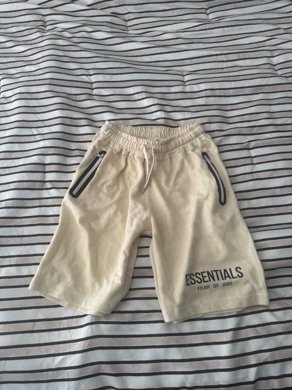 Fear of God Essentials Men’s Cream Athletic Shorts with Zip Pockets